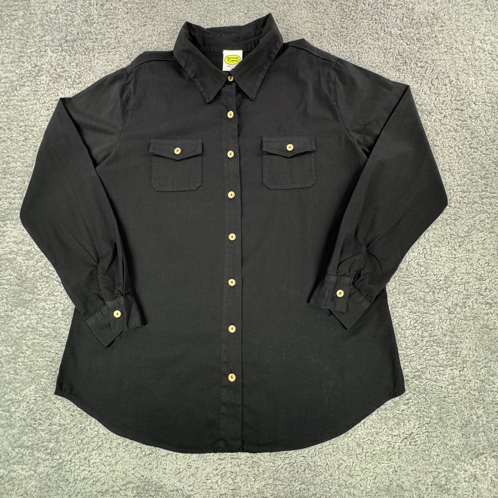 Drawstrings of Malibu Black Cotton Button Up Shirt Long Sleeve Large USA